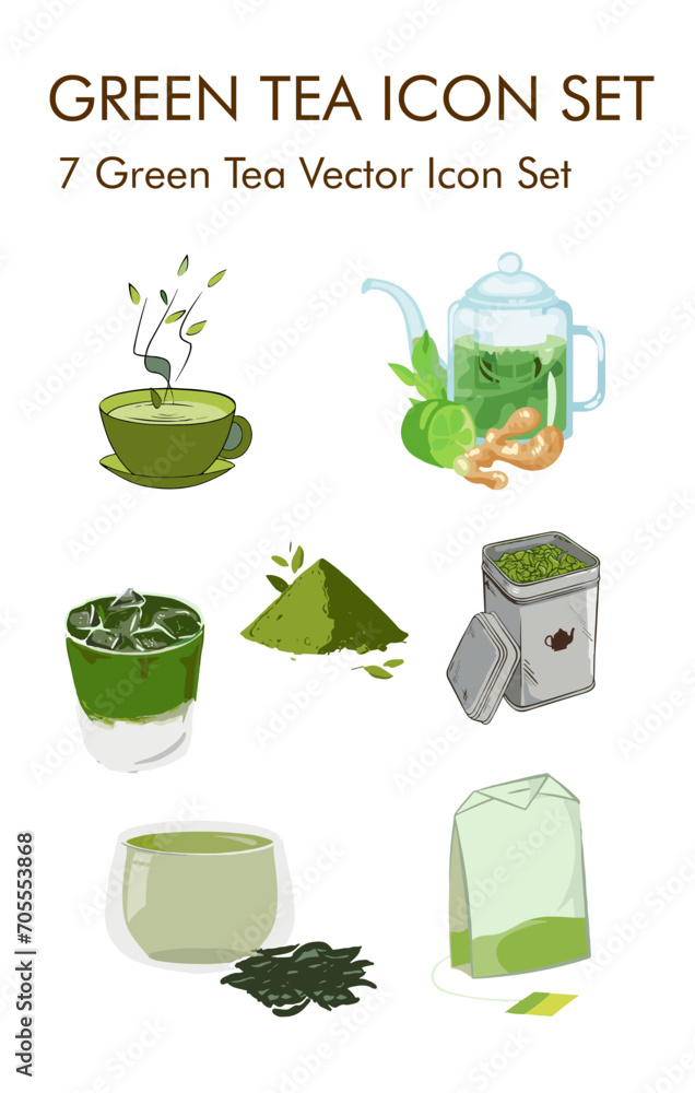 7 Green tea vector icon set 7 Green tea vector icon set