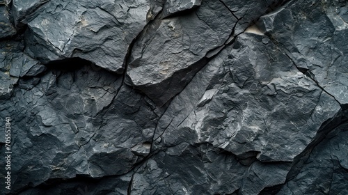 Textured black stone background created by a dark grey, rugged mountain surface with prominent cracks. Designers have plenty of space for creativity. 