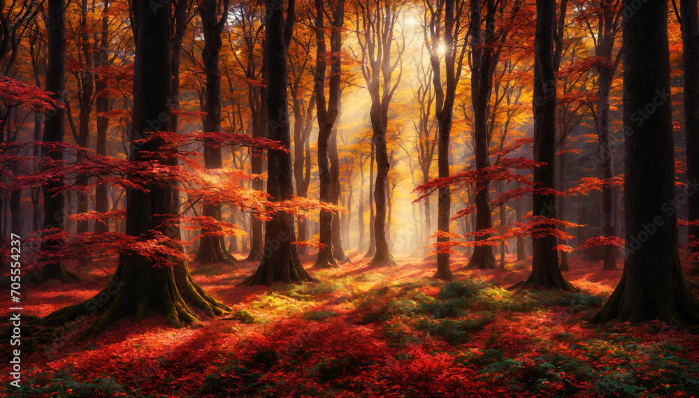 Enchanted Autumn Forest in Warm Light