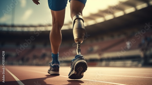 runner with prosthetic leg on the stadion photo