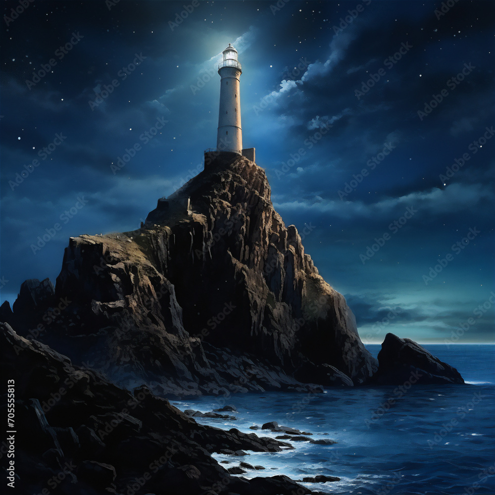 lighthouse in the sea at night