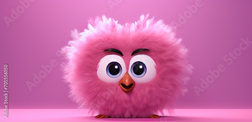 cute fuzzy furry heart on a monochrome background with emotion. Cartoon Heart with big realistic eyes. Pink shades