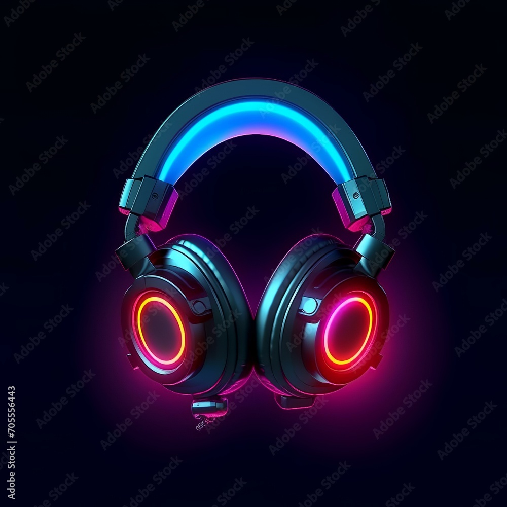 3D Neon Blue Headphones in Purple Rays Background
3D Neon Blue Headphones in Purple Rays Background