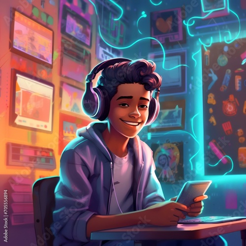 A Happy and Excited Futuristic Indian Student