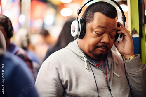 customer trying a headphone at music station