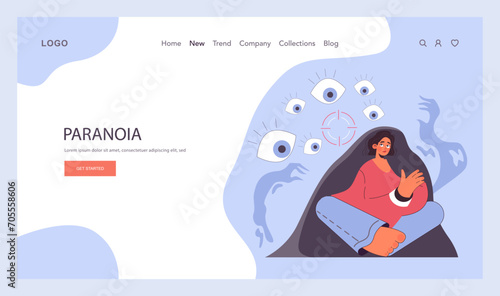 Anxiety web banner or landing page. Character mental health issues. Woman coping with psychological stress. Mental disorder emotional and physical symptom. Flat vector illustration