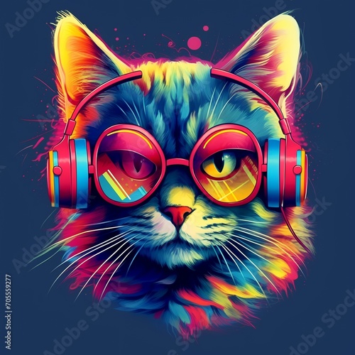 Music Cat with Colorful Sunglasses and Headphones