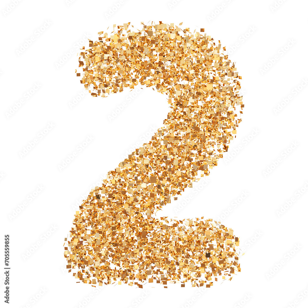 2 number Gold glitter 3D render 2 number Gold glitter 3D render