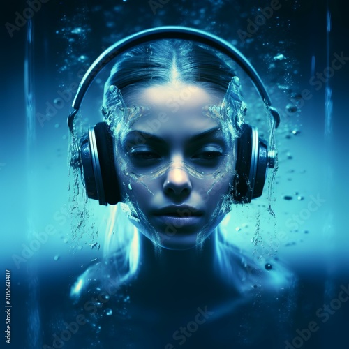 Portrait of Futuristic-Looking Person with Headphones  