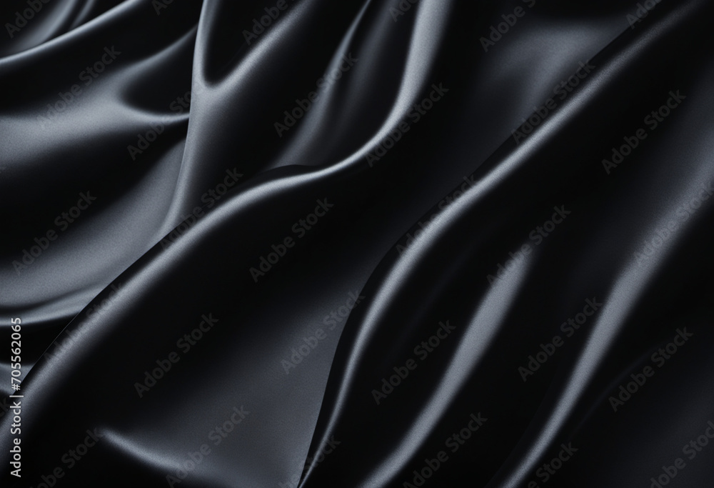 Obraz premium Abstract black background. Black silk satin fabric texture background. Beautiful soft folds on shiny fabric. Black elegant background for your design.