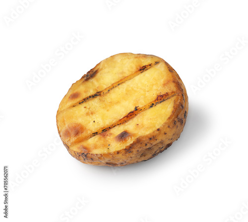 Cut tasty grilled potato isolated on white