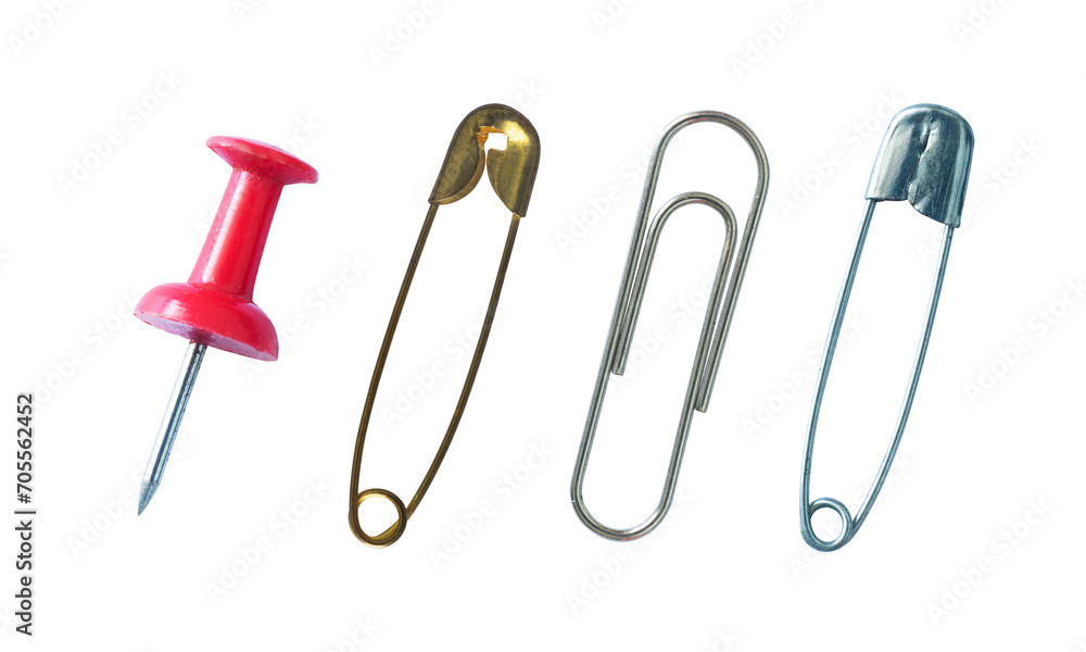 collection of safety pins and clips isolated collection of safety pins and clips isolated