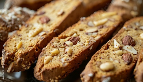 italian cantuccini cookies, Close-up view of traditional Italian biscotti almond cookies, top view