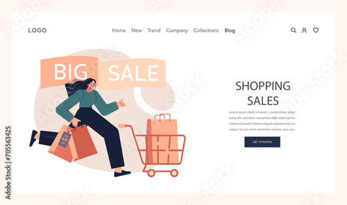 Impulsive buying web banner or landing page. Shopaholic money problems. Consumer doing useless purchases without thoughtful consideration or planning. Spontaneous buying. Flat vector illustration