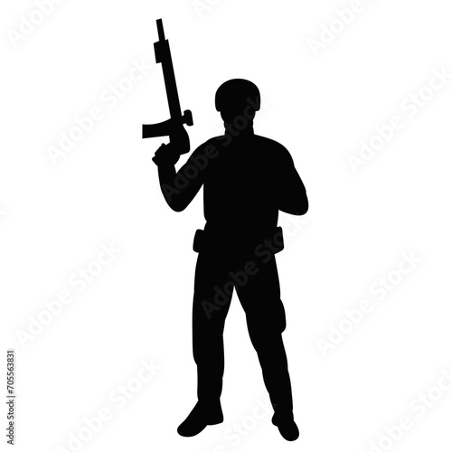 military with weapons, silhouette on a white background, vector