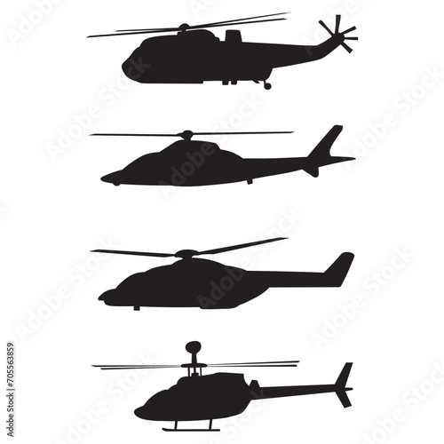 set of helicopters, silhouette, vector