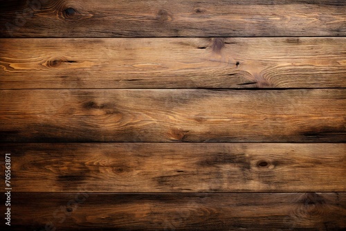 Wood plank top desk background, above view. Closeup grunge brown wooden oak table Generative AI photo