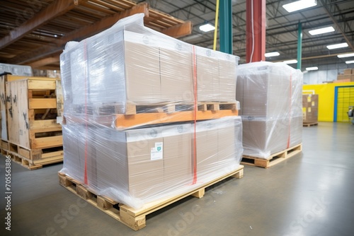 pallets wrapped in plastic ready for shipment