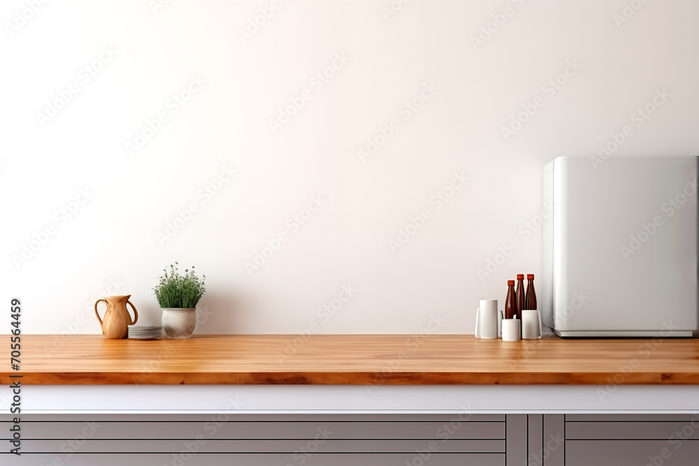 Fototapeta premium Product display empty wooden table in front kitchen background