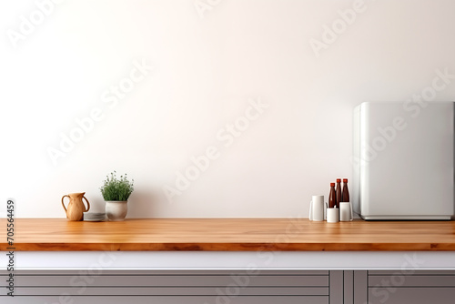 Product display empty wooden table in front kitchen background