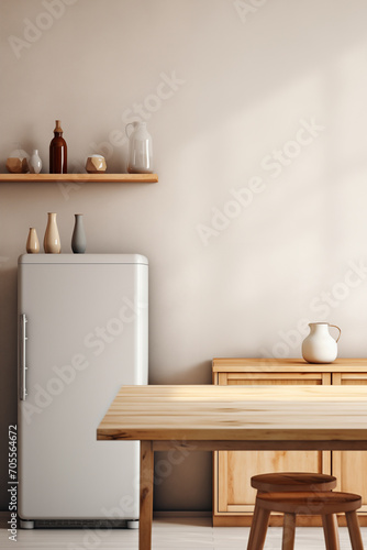 Product display empty wooden table in front kitchen background © KEA