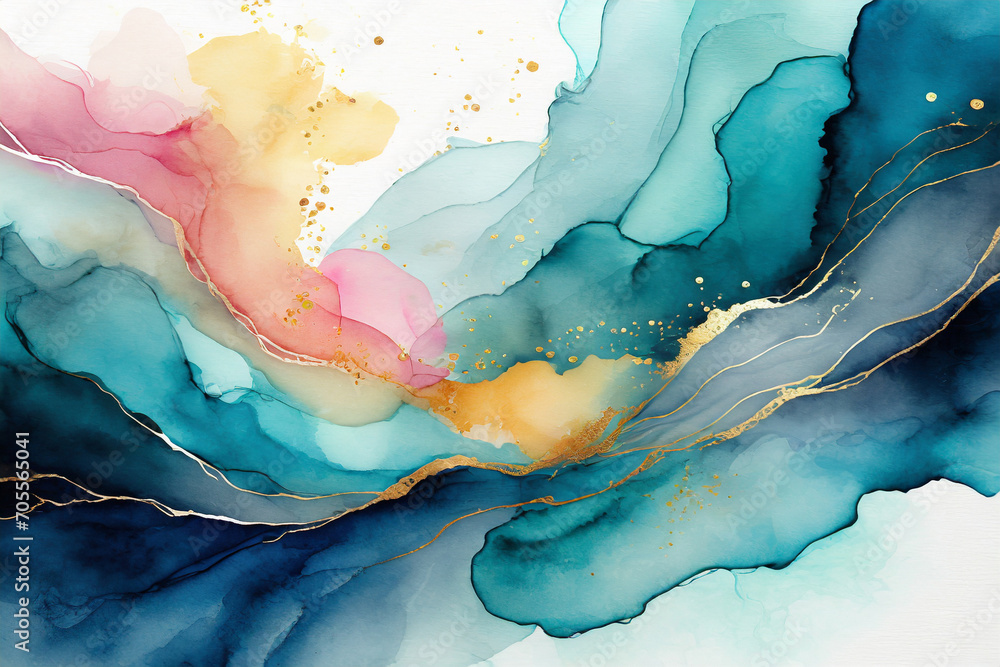Fototapeta premium Abstract Watercolor art background with golden line Luxury background. vector background design for decoration and wedding invitations, banners, print, card, wallpaper or poster.