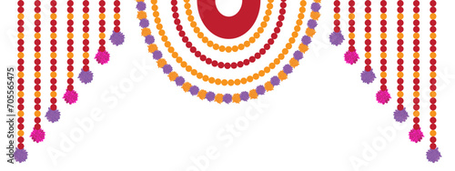 Traditional indian marigold toran floral garland vector,wedding and festival decoration,border flower decoration