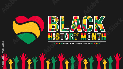 African American Black history month colorful lettering typography with love icon concept background. Celebrated February in united state and Canada. Juneteenth Independence Day. Kwanzaa