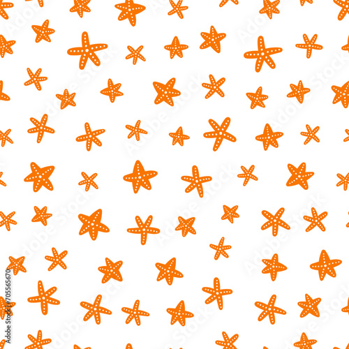 Seamless pattern with orange starfish