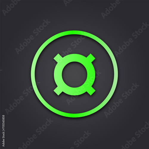 Vector illustration. Neon Generic currency symbol, icon isolated on black background for app or website, vector sign