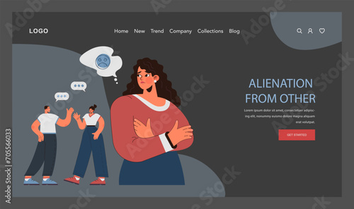 Post traumatic stress disorder web banner or landing page dark or night mode. Woman suffering from mental disorder, dealing with despair, fear and pain. Flat vector illustration