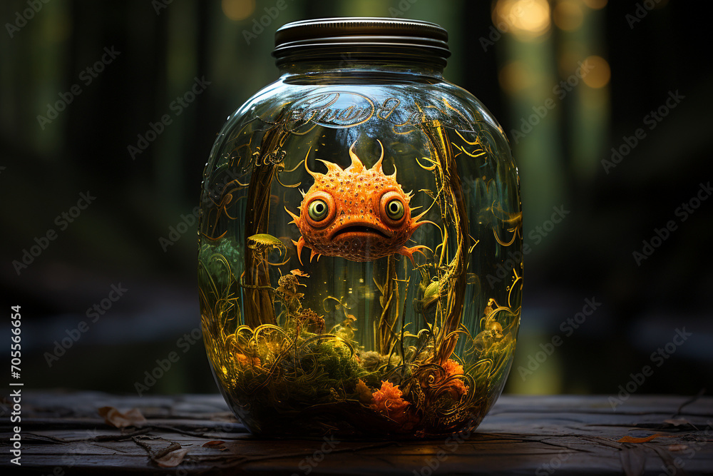 the jar contains a small creature. When the jar is opened, colored creatures appear