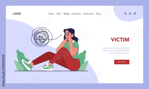 Bullying web banner or landing page. Upset victim being bullied and shamed by others. Harassment and humiliation victim. Social violence problem. Verbal or physical abuse. Flat vector illustration