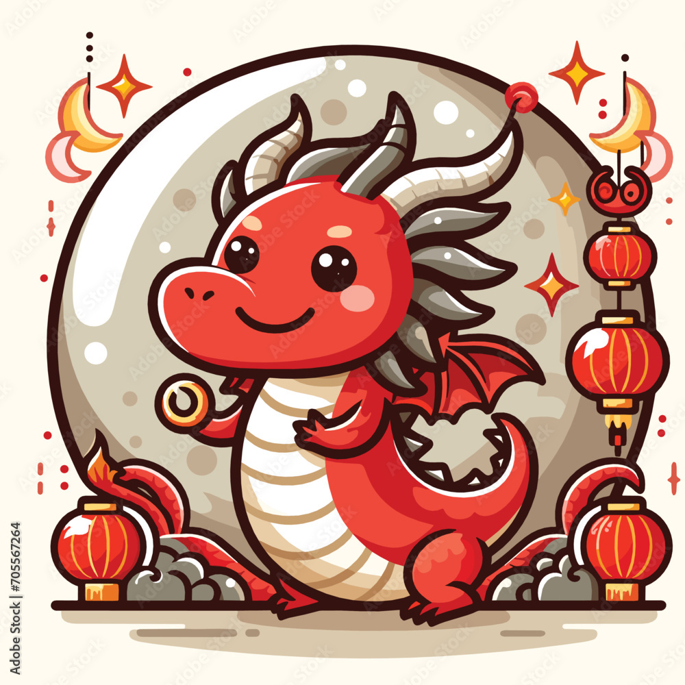 Obraz premium Welcome the Chinese New Year with our 2024 Dragon Icon! This charming design features a stylized dragon, a symbol of power, strength, and good luck in Chinese culture.