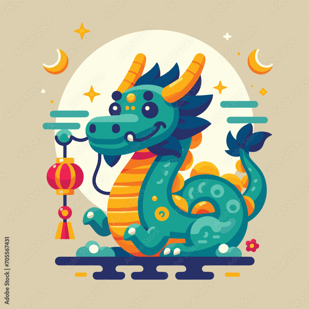 Obraz premium Welcome the Chinese New Year with our 2024 Dragon Icon! This charming design features a stylized dragon, a symbol of power, strength, and good luck in Chinese culture.