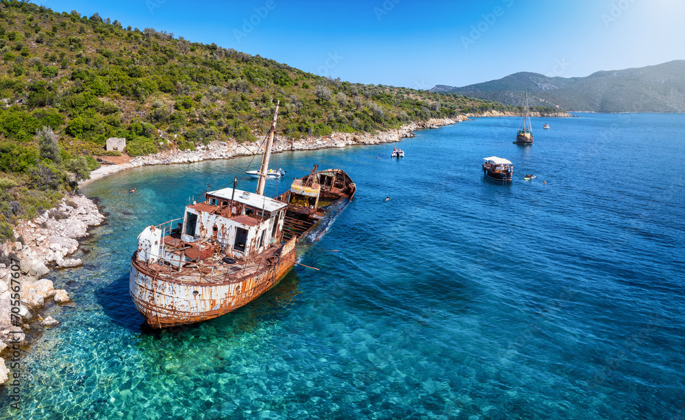 The shipwreck Alonissos of Peristera Island, Sporades, Greece, popular excursion spot for snorkeling and diving