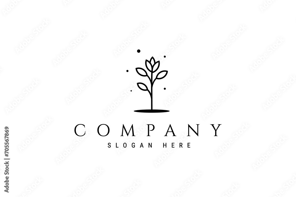 rose tree seed logo with line art design style