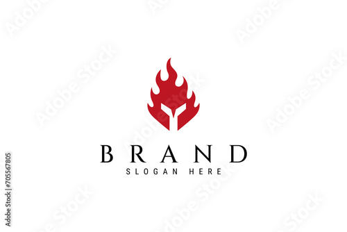 spartan logo design template flat vector. spartan fire burn creative logo design red color.