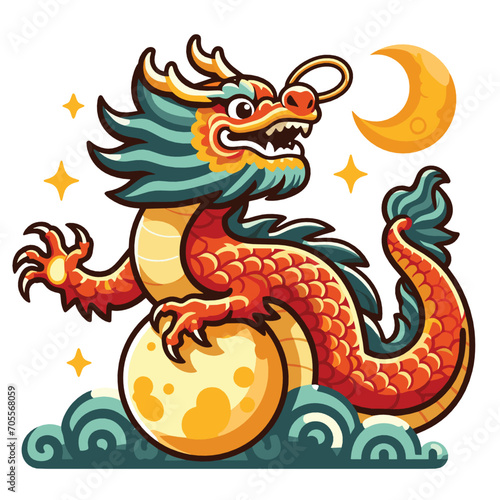 Fototapeta Naklejka Na Ścianę i Meble -  Welcome the Chinese New Year with our 2024 Dragon Icon! This charming design features a stylized dragon, a symbol of power, strength, and good luck in Chinese culture.