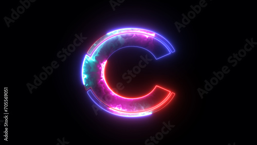 Glowing neon blue and purple alphabet "C" icon. Glowing alphabet C icon, glowing letter, Educational concept with neon letter