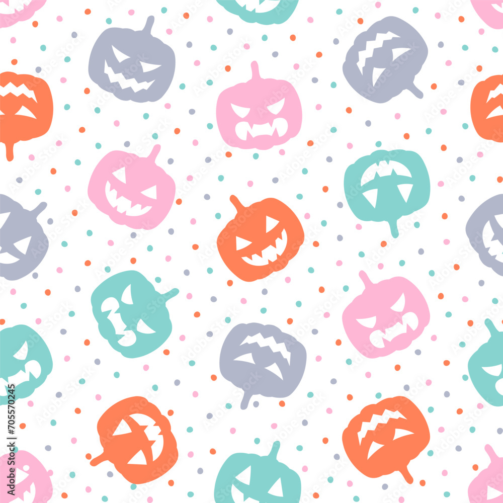 Seamless pattern with colorful halloween pumpkin and dots Seamless pattern with colorful halloween pumpkin and dots
