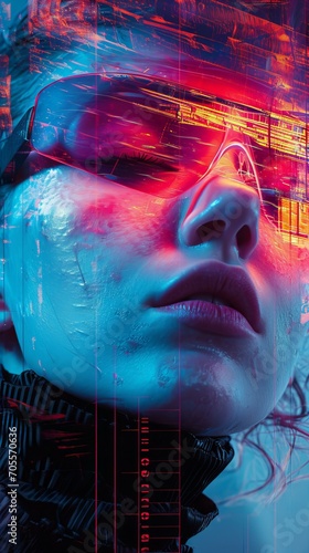 Y2K aesthetic abstract futuristic woman portrait
