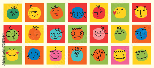 Groovy lovely funny faces stickers. Love concept. Happy Valentines day. Funky happy heart character in trendy retro 60s 70s cartoon style. Vector illustration