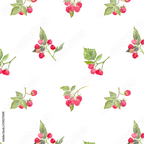 Wallpaper Mural Watercolor raspberry pattern, fabric pattern, berry background, watercolor illustration, raspberry branch	 Torontodigital.ca