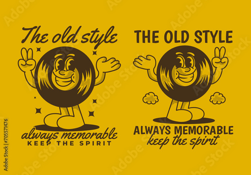 The old style always memorable. Character illustration of vinyl with happy expression