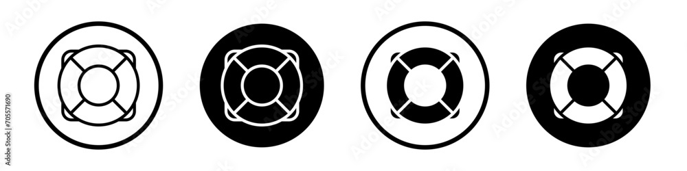 Lifebuoy icon set. Life Buoy ring for swim vector symbol in a black ...