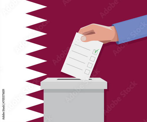 Qatar election concept. Hand puts vote bulletin