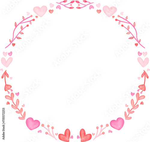 watercolor pink frame with hearts and floral circle wreath border  © BLACKSO STUDIO 