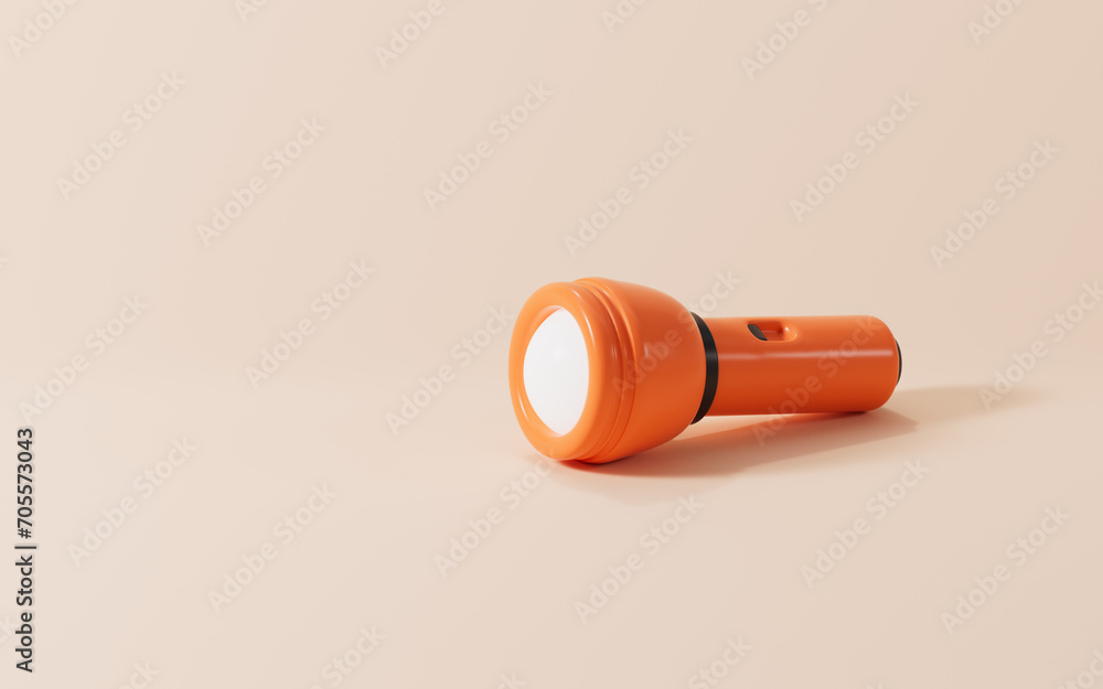 Cartoon orange flashlight model, 3d rendering. Cartoon orange flashlight model, 3d rendering.