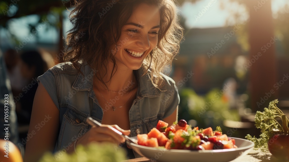 Person Enjoying Fruit Salad Vibrant Wellness